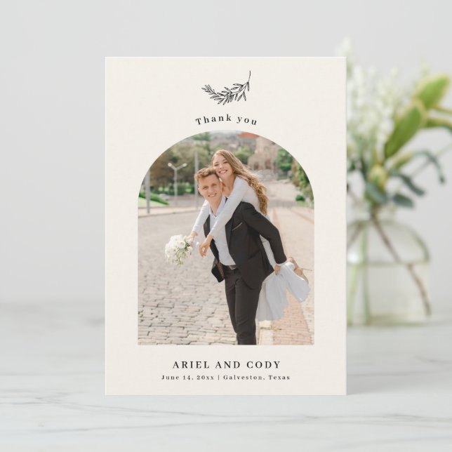 Ivory | Boho Arch Wedding Photo Thank You Card (Standing Front)