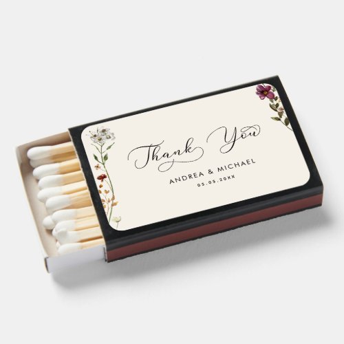 Ivory Boho Fall Wildflower Wedding Thank You Matchboxes