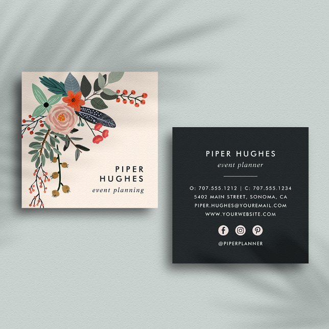 Ivory | Boho Floral Square Business Card (Creator Uploaded)