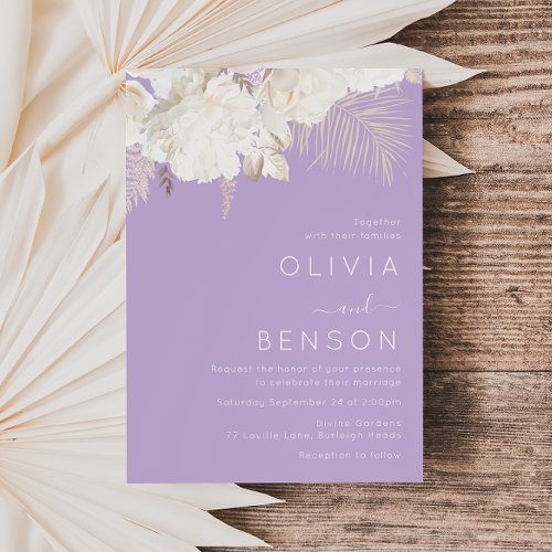 Ivory Boho Flowers Fall Autumn Purple Wedding  Invitation