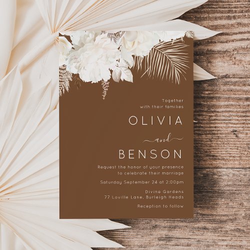 Ivory Boho Flowers Fall Autumn wedding  Invitation