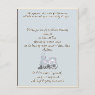 Ivory Border Blue Train Baby Shower Invitation