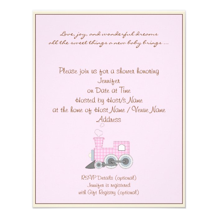Ivory Border Pink Train Baby Shower Invitation