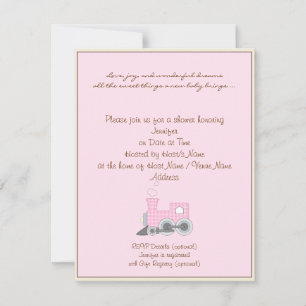 Ivory Border Pink Train Baby Shower Invitation