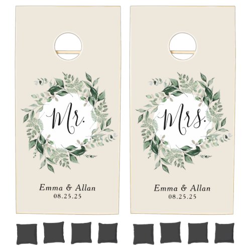 Ivory Botanic wreath greenery wedding activity  Cornhole Set