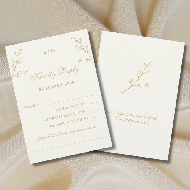 Ivory Botanical Christian Wedding RSVP Card (Creator Uploaded)