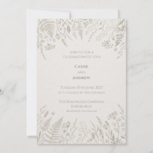 Ivory Botanical Line Art Wedding Invitation