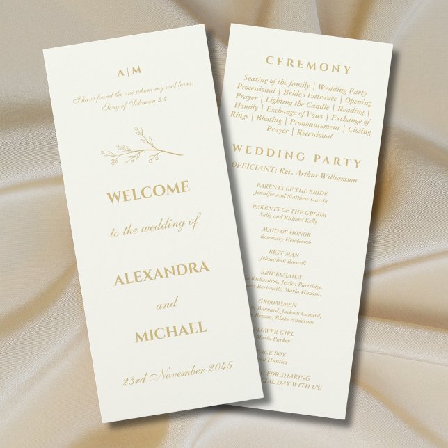 Ivory Botanical Minimalist Christian Wedding  Program (Creator Uploaded)