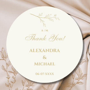 Ivory Botanical Minimalist Wedding Thank You Classic Round Sticker