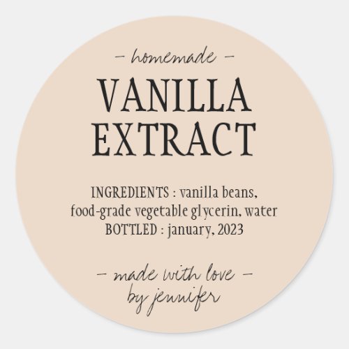 Ivory Bottle Homemade drinking Vanilla Extract Classic Round Sticker