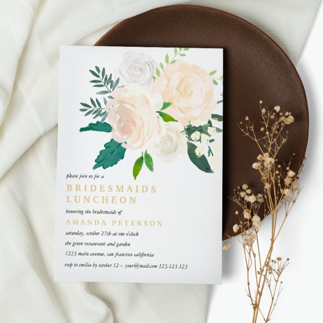 Ivory Bouquet Floral  Bridesmaids Luncheon Wedding Invitation (Creator Uploaded)