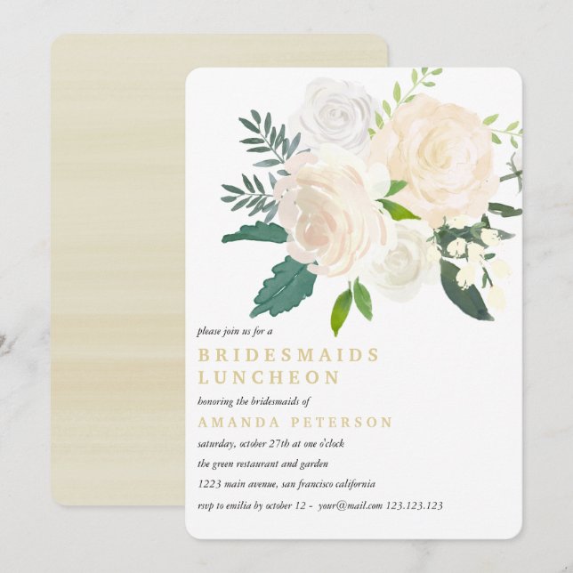 Ivory Bouquet Floral  Bridesmaids Luncheon Wedding Invitation (Front/Back)