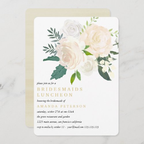 Ivory Bouquet Floral  Bridesmaids Luncheon Wedding Invitation