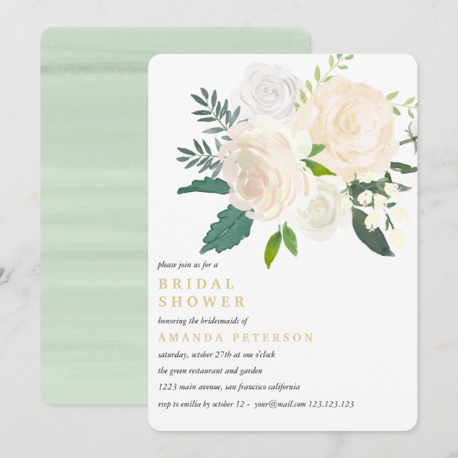 Ivory Bouquet Floral Wedding Bridal Shower Invitation (Front/Back)