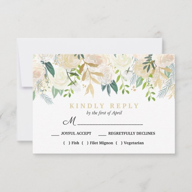 Ivory Bouquet Floral Wedding Meal Choice RSVP Mint Card (Front)