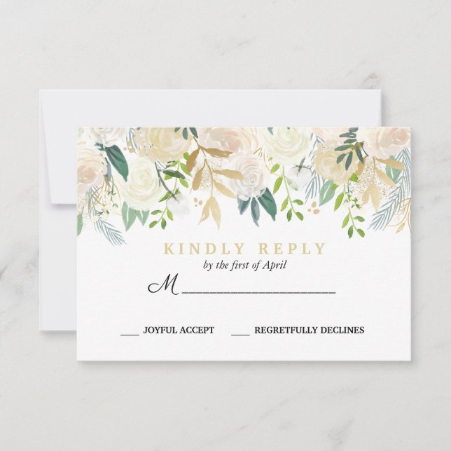 Ivory Bouquet Floral Wedding Response RSVP Mint (Front)