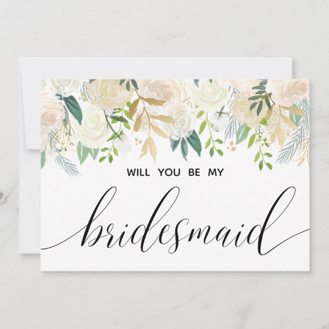 Ivory Bouquet Floral Will You Be My Bridesmaid Invitation (Front)