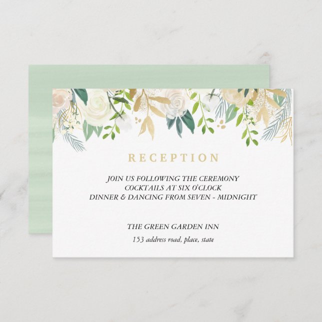 Ivory Bouquet Wedding Reception Details Mint Invitation (Front/Back)