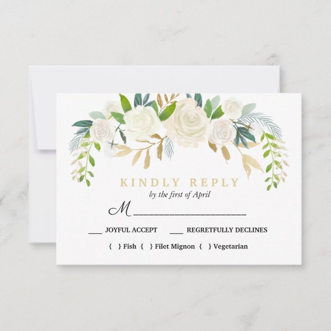 Ivory BouquetFloral Wedding Meal Choice RSVP Pink Card (Front)