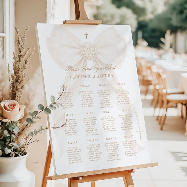Ivory Bow baby Girl Baptism Seating Chart Foam Board (Creator Uploaded)