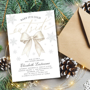 Ivory Bow Baby Its Cold Outside Winter Baby Shower Invitation