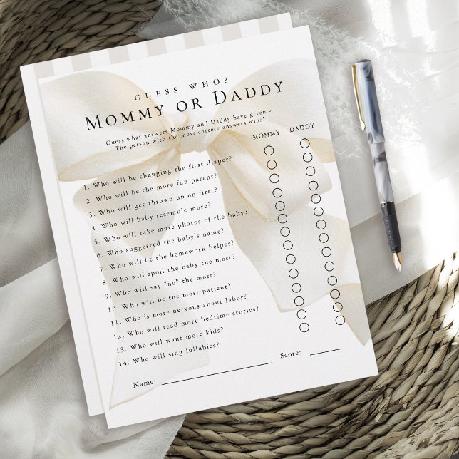 Ivory Bow Baby Shower Game Guess Who (Creator Uploaded)