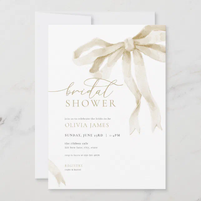 Ivory Bow Bridal Shower Invitation White Ribbon | Zazzle