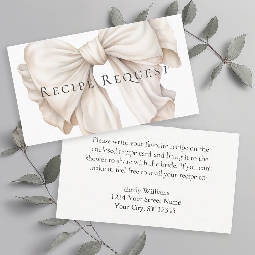 Ivory Bow Bridal Shower Recipe Request Card