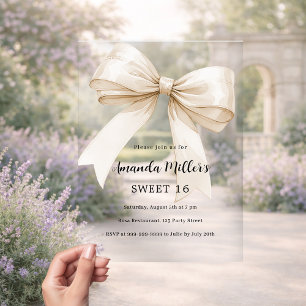 Ivory bow elegant clear Sweet 16 luxury Acrylic Invitations