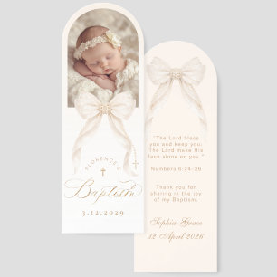 Ivory Bow Elegant gold cross Baptism Thank you Bookmarks