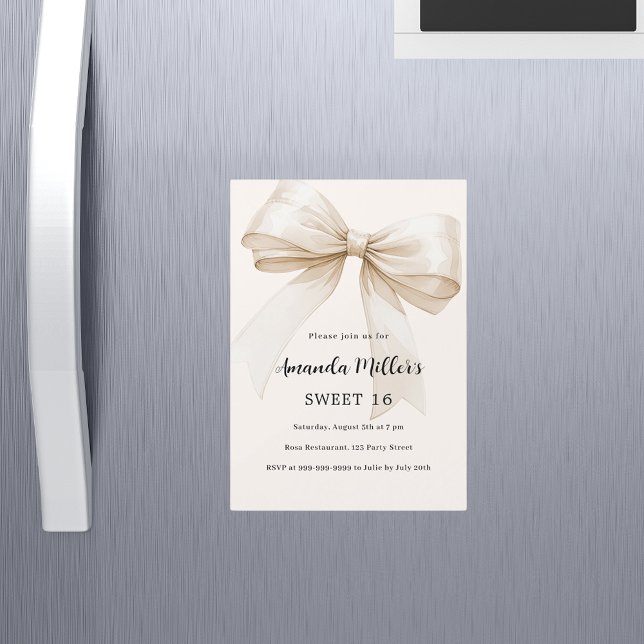 Ivory bow elegant Sweet 16 luxury Magnetic Invitation (Creator Uploaded)