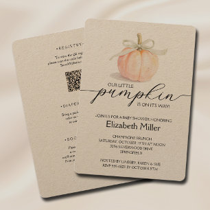 Ivory Bow Little Pumpkin Baby Shower All In One Invitation