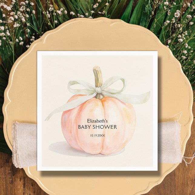 Ivory Bow Little Pumpkin Baby Shower Napkins (Ivory Bow Little Pumpkin Gender Neutral Baby Shower Napkins)