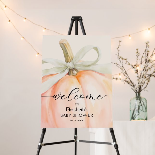 Ivory Bow Little Pumpkin Baby Shower Welcome Foam Board (In Situ (Stand))