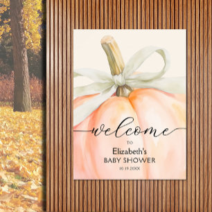 Ivory Bow Little Pumpkin Baby Shower Welcome Poster