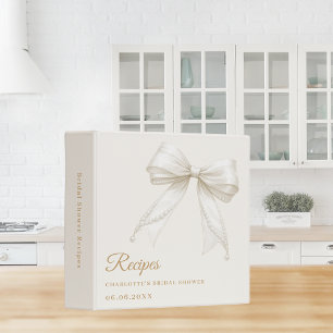 Ivory bow pearls Bridal Shower recipe 3 Ring Binder