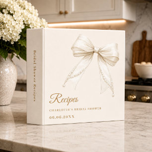 Ivory bow pearls Bridal Shower recipe 3 Ring Binder