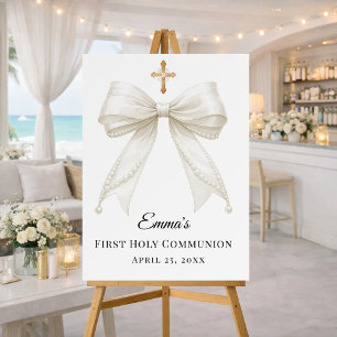 Ivory bow pearls First Holy Communion welcome Foam Board