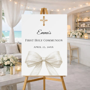 Ivory bow pearls First Holy Communion welcome Foam Board