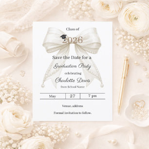 Ivory bow pearls Graduation party Save the Date