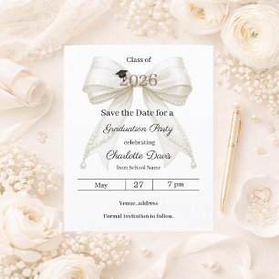 Ivory bow pearls Graduation party Save the Date Flyer