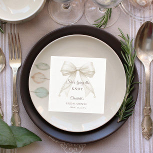 Ivory bow pearls tying the knot Bridal Shower Napkins