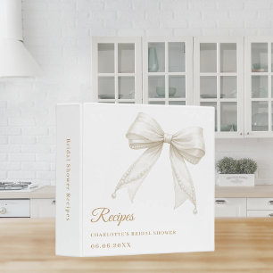 Ivory bow pearls white Bridal Shower recipe 3 Ring Binder