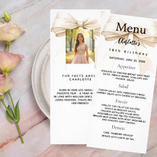 Ivory bow photo fun facts birthday menu card