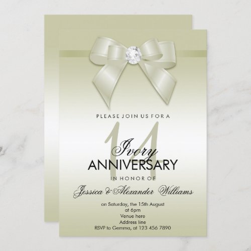 Ivory Bow  Ribbon 14th Wedding Anniversary Invitation