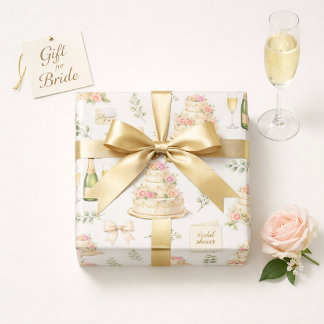 Ivory Bows & Champagne Bridal Shower Pattern Wrapping Paper