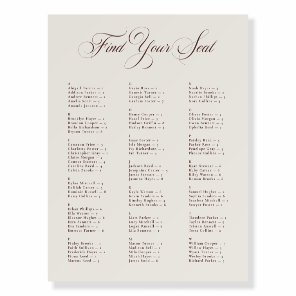 Ivory Brown Alphabetical Wedding Seating Chart Foam Board