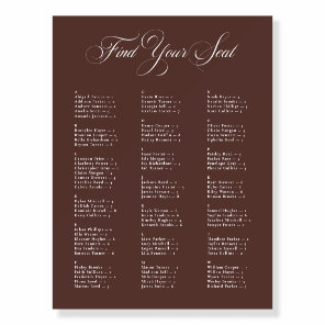 Ivory Brown Alphabetical Wedding Seating Chart Foam Board