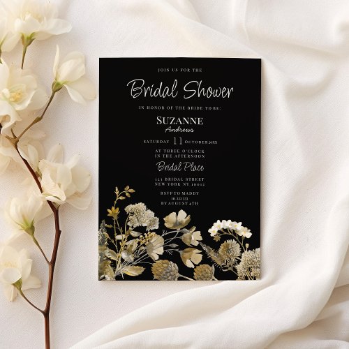 Ivory brown black wildflower winter Bridal Shower Invitation