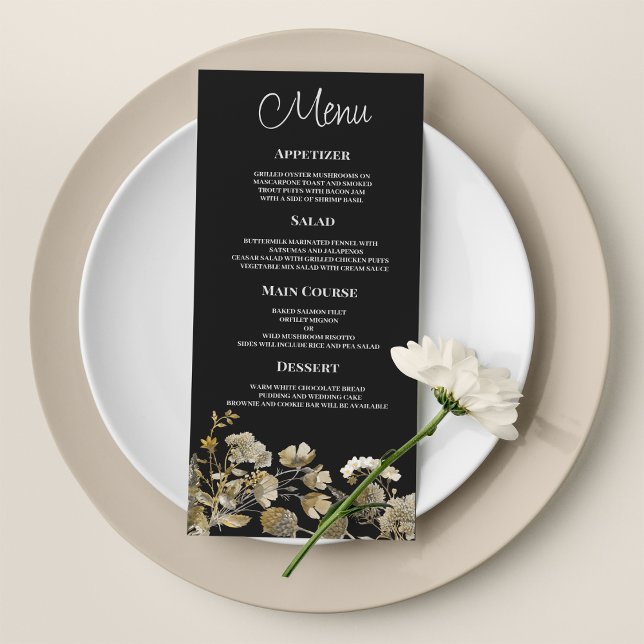 Ivory brown black wildflower winter Wedding Menu (Ivory brown black wildflower winter Wedding Menu)